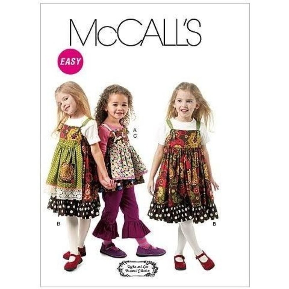 McCall's Sewing Pattern 6387 Girls Top Jumpers Detachable Aprons Pants Size 6-8